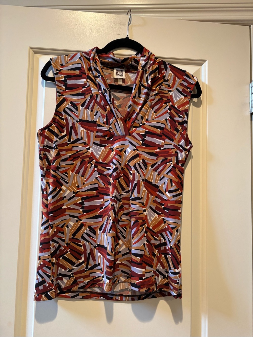 Anne Klein Rust Multi Sleeveless V-Neck Tunic